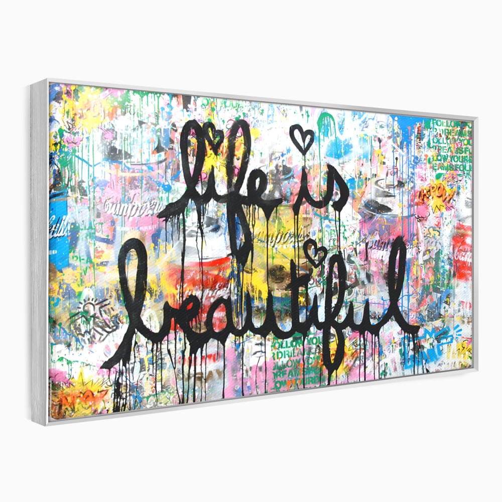 Tablou canvas cu tablou canvas cu graffiti motivational, in rama de aluminiu argintiu